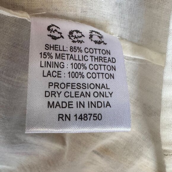 Sea New York Cream Metallic Striped Eyelet Ruffle Long Puff Sleeve Short Dress - Picture 17 of 17